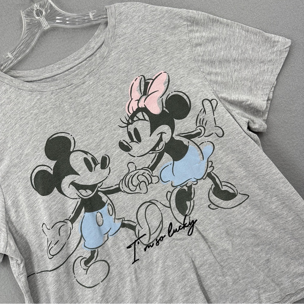 Disney Mickey Minnie Mouse Short Sleeve T-shirt Womens Plus 3X I'm So Lucky Gray